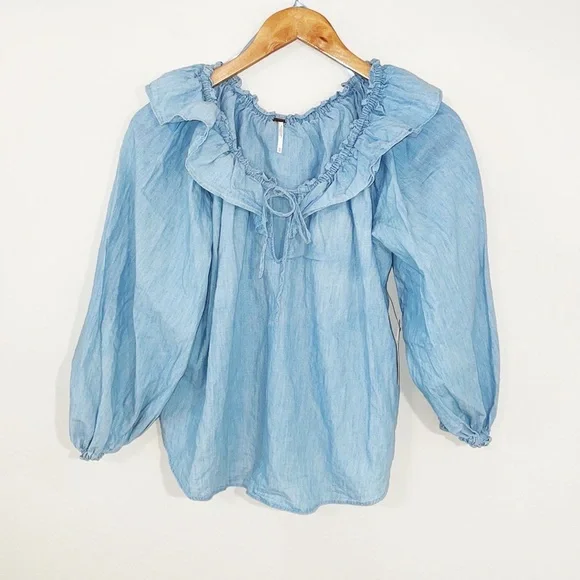 FREE PEOPLE “Lily Of The Valley” Chambray Top NWT Size XS - Picture 3 of 8
